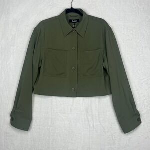 Quince Stretch Crepe Cropped Jacket Womens Olive Green Button Front Size L NWT
